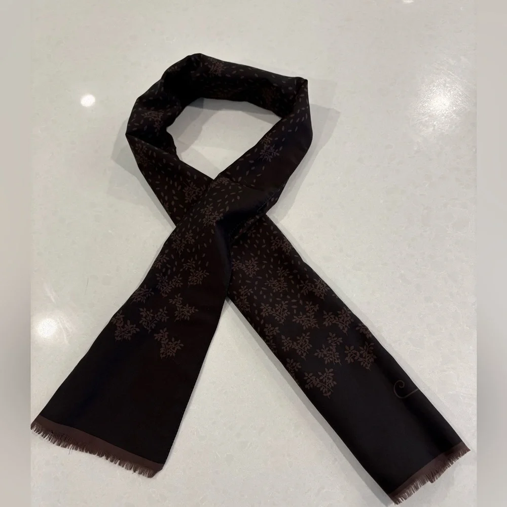Cherie de Paris French-Inspired Brown Botanical Fringe Scarf - Picture 1 of 8